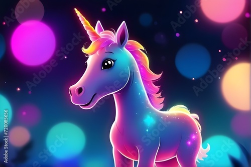 fairy unicorn cartoon illustration with neon colors