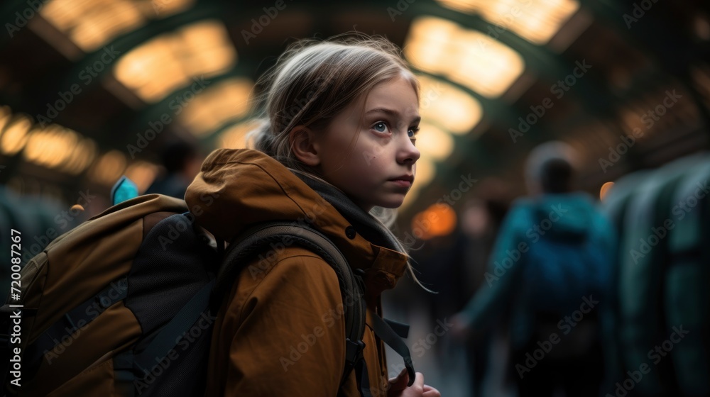 Young woman walking through the airport terminal. Travel concept. Generative ai Young woman walking through the airport terminal. Travel concept. Generative ai