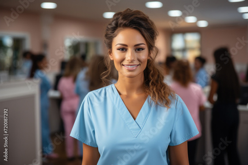 A smiling, attractive female medic in a professional uniform, exuding confidence and healthcare expertise. Free Download A smiling, attractive female medic in a professional uniform, exuding confidence and healthcare expertise. - GFXLoad