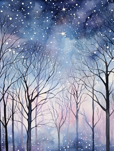 Abstract Celestial Constellations Winter Scene: Snowy Night Skies adorned with Sparkling Constellations