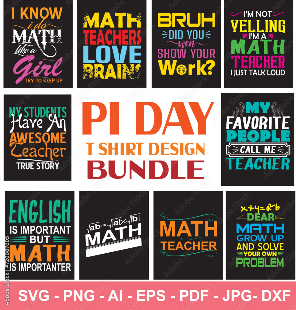 Pi day t shirt design vector, Pi Day T-shirt Design Bundle. Pi t-shirt. Math T shirt design, pi day clothing boys T-Shirt design
 - obrazy, fototapety, plakaty 