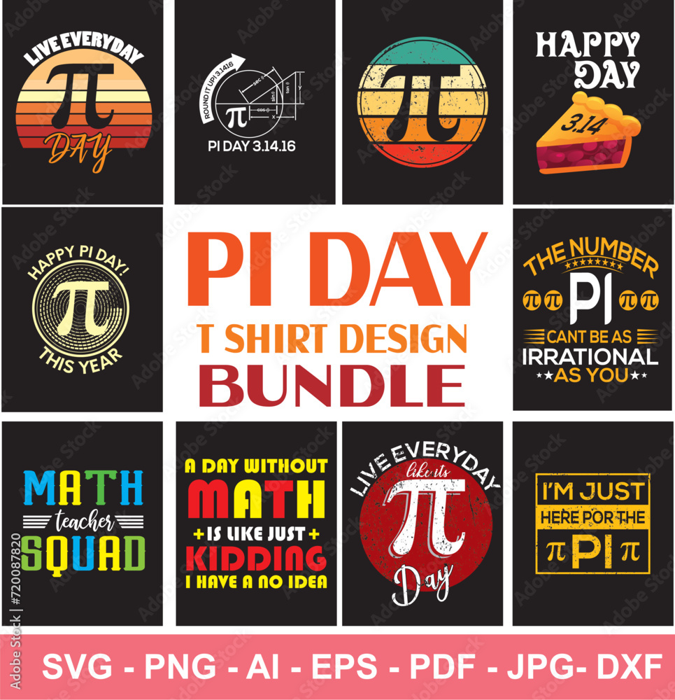 Pi day t shirt design vector, Pi Day T-shirt Design Bundle. Pi t-shirt. Math T shirt design, pi day clothing boys T-Shirt design
