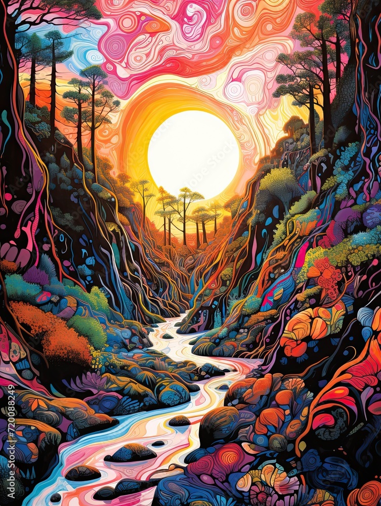 Vibrant Vistas: Abstract Psychedelic Patterns National Park Art Print Celebrating Wild Patterns