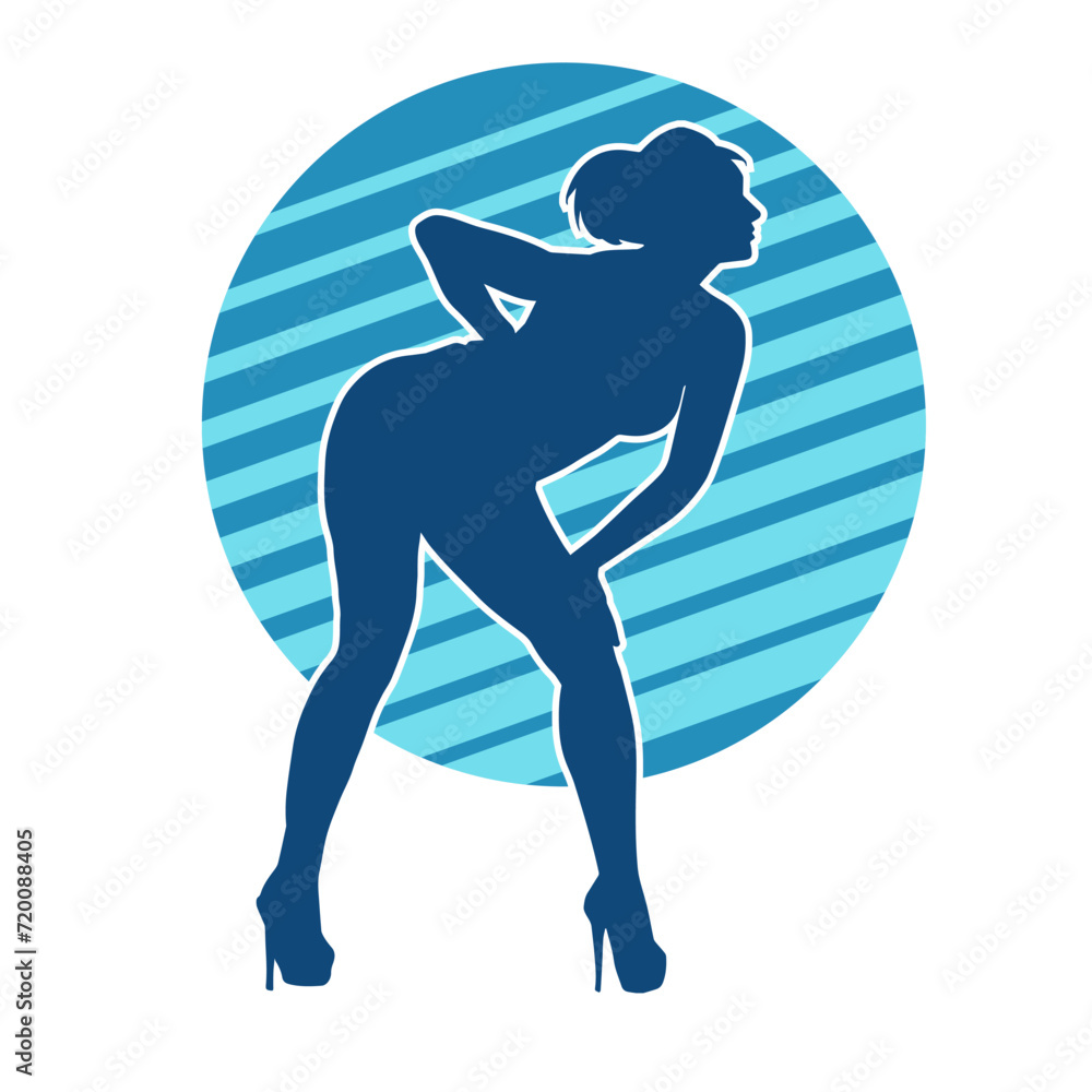 Silhouette of a slim female in dance pose. Silhouette of a woman dancing. Silhouette of a slim female in dance pose. Silhouette of a woman dancing.