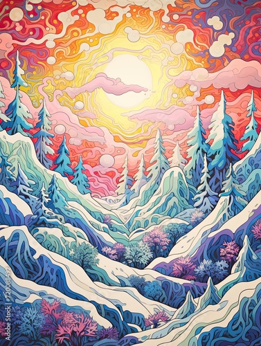 Wallpaper Mural Psychotropic Peak: Abstract Psychedelic Patterns Snow-Capped Mountain Print with Chilly Swirls and Frozen Trance Torontodigital.ca