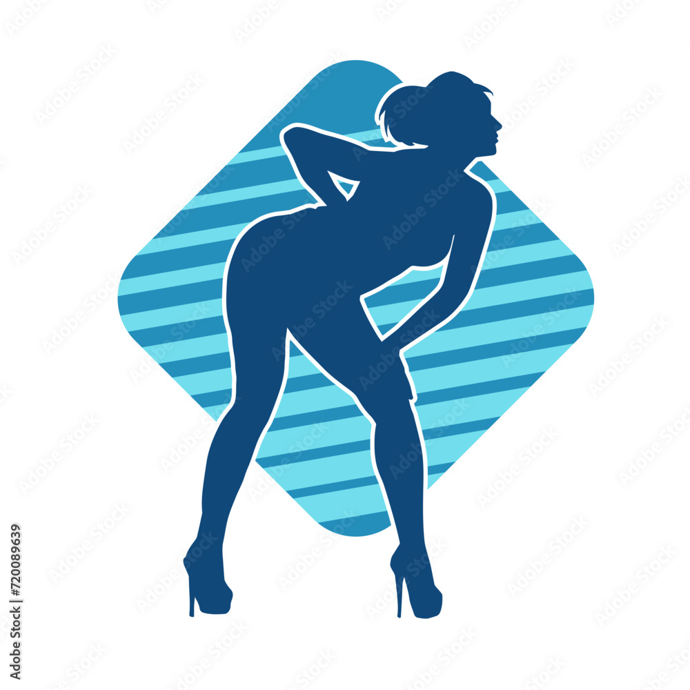 Silhouette of a slim female in dance pose. Silhouette of a woman dancing. Silhouette of a slim female in dance pose. Silhouette of a woman dancing.