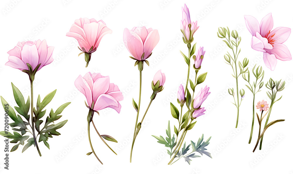 Watercolor pink flower object, Generative AI