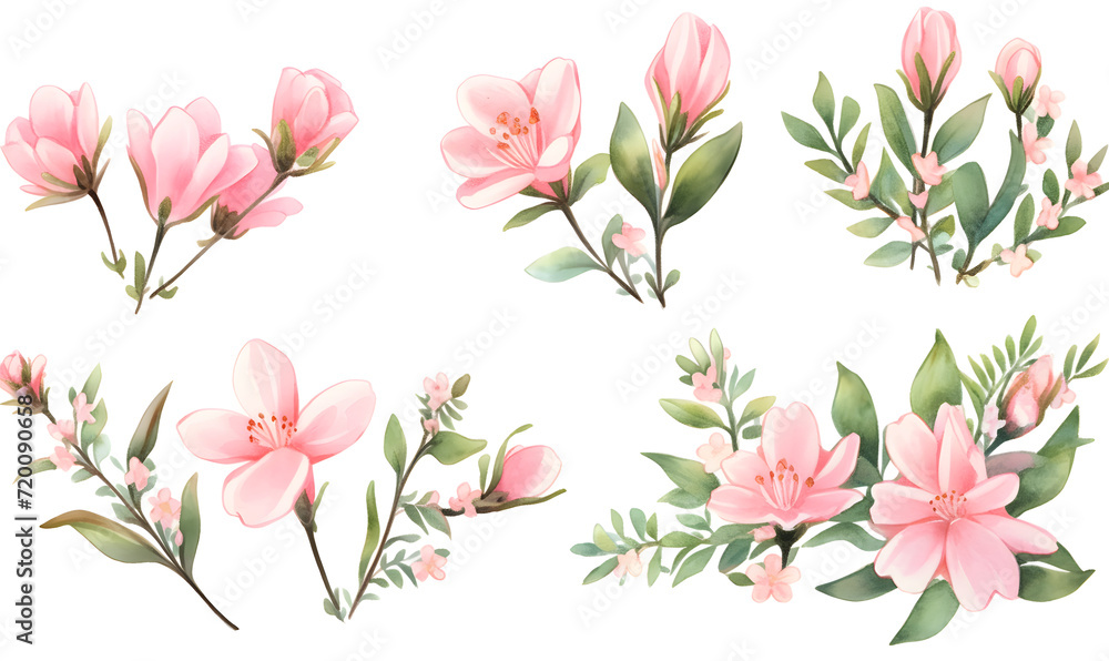 Watercolor pink flower object, Generative AI