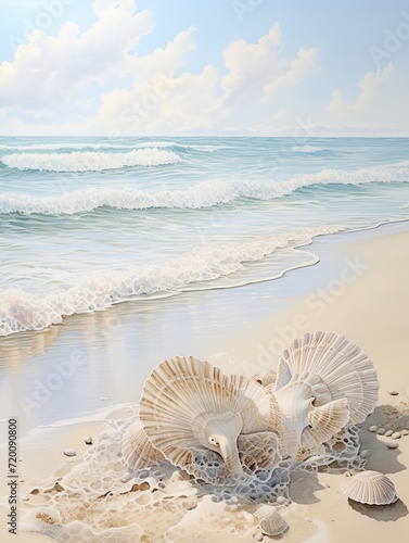 Tranquil Waves: Beach and Seashell Compositions in Nature Artwork