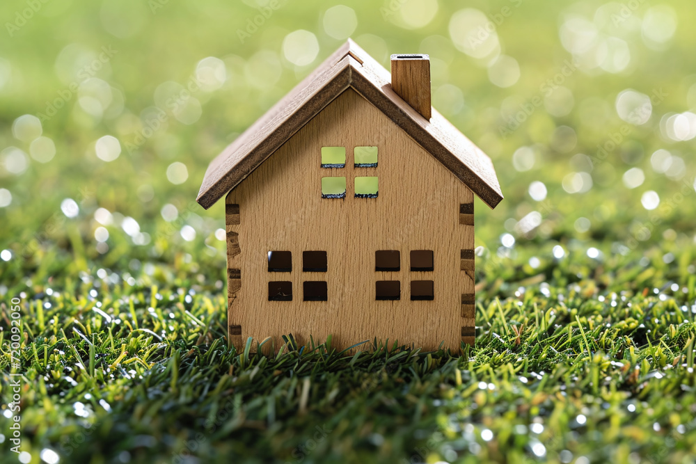 Model of a new wooden house. Buying a new property, apartment or house. Model of a new wooden house. Buying a new property, apartment or house.