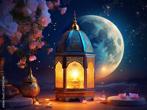 Free Eid Mubarak Lamp Photo with Stylish Crescent Moonlight and Luminous Glow hd Background