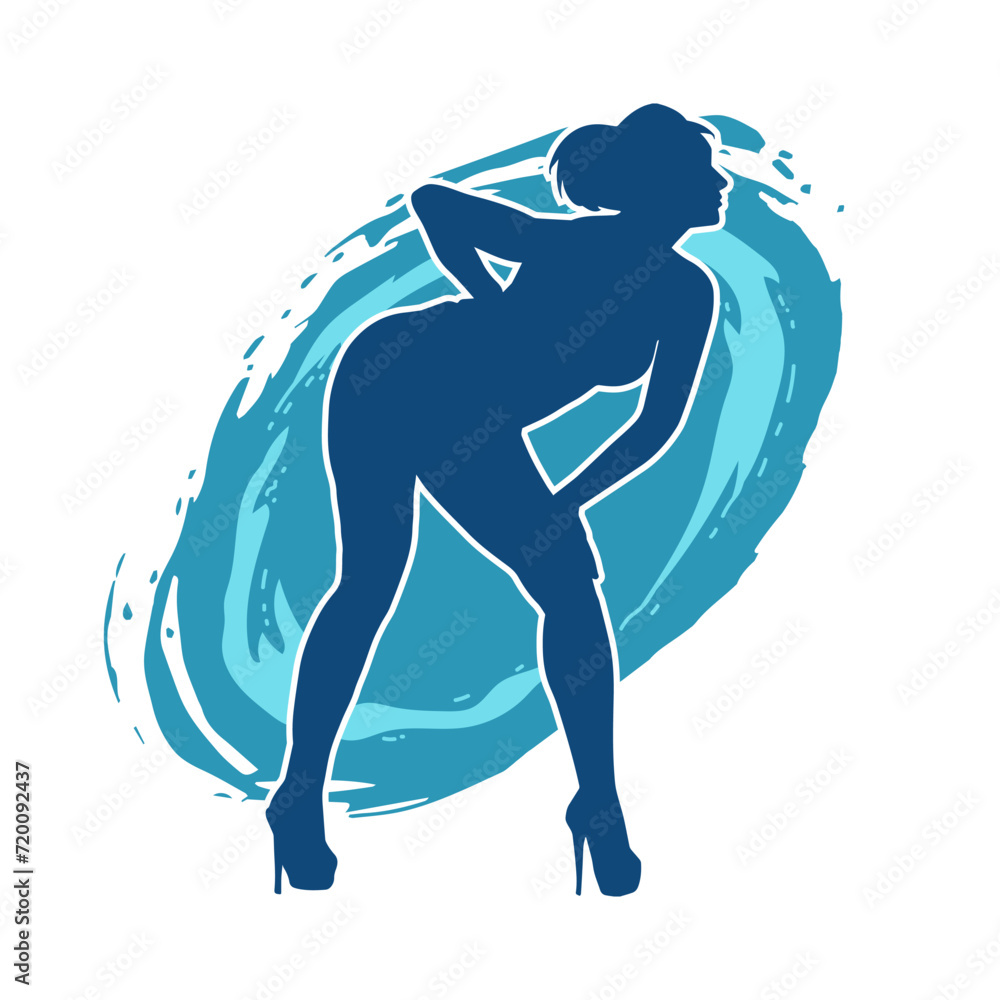 Silhouette of a slim female in dance pose. Silhouette of a woman dancing. Silhouette of a slim female in dance pose. Silhouette of a woman dancing.