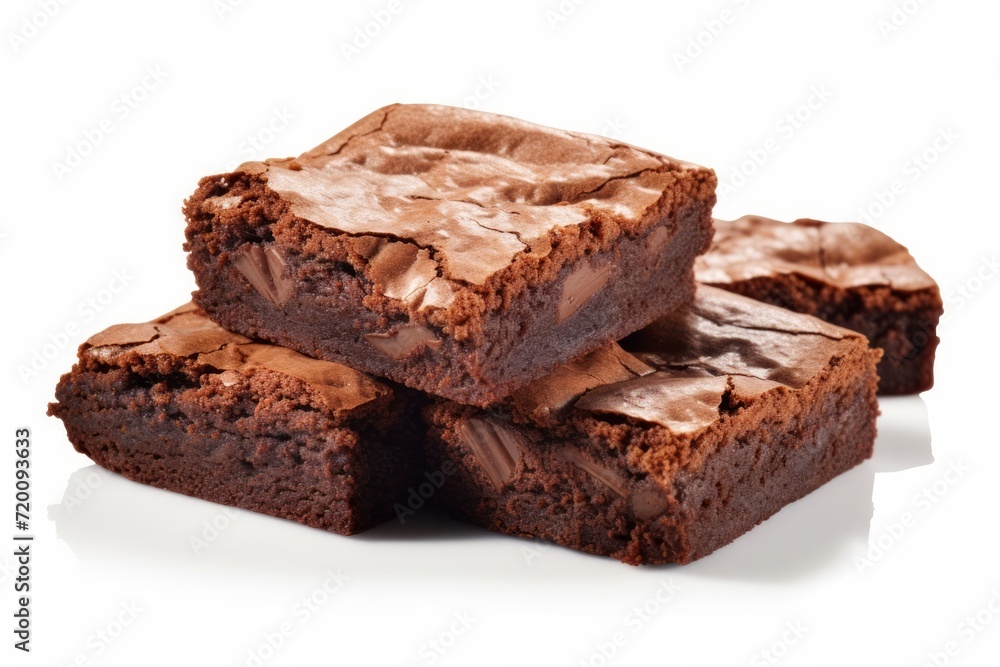 Gooey Chocolate Brownies Piled on a White Background