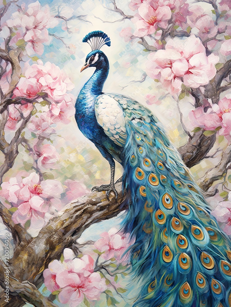 Obraz premium Elegant Peacock Impressions: Abstract Landscape Illustrations in an Artistic Bird�s Impressionist Style.