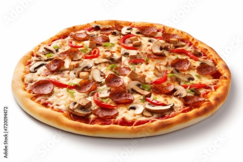 Delicious Pepperoni and Mushroom Pizza on White Background