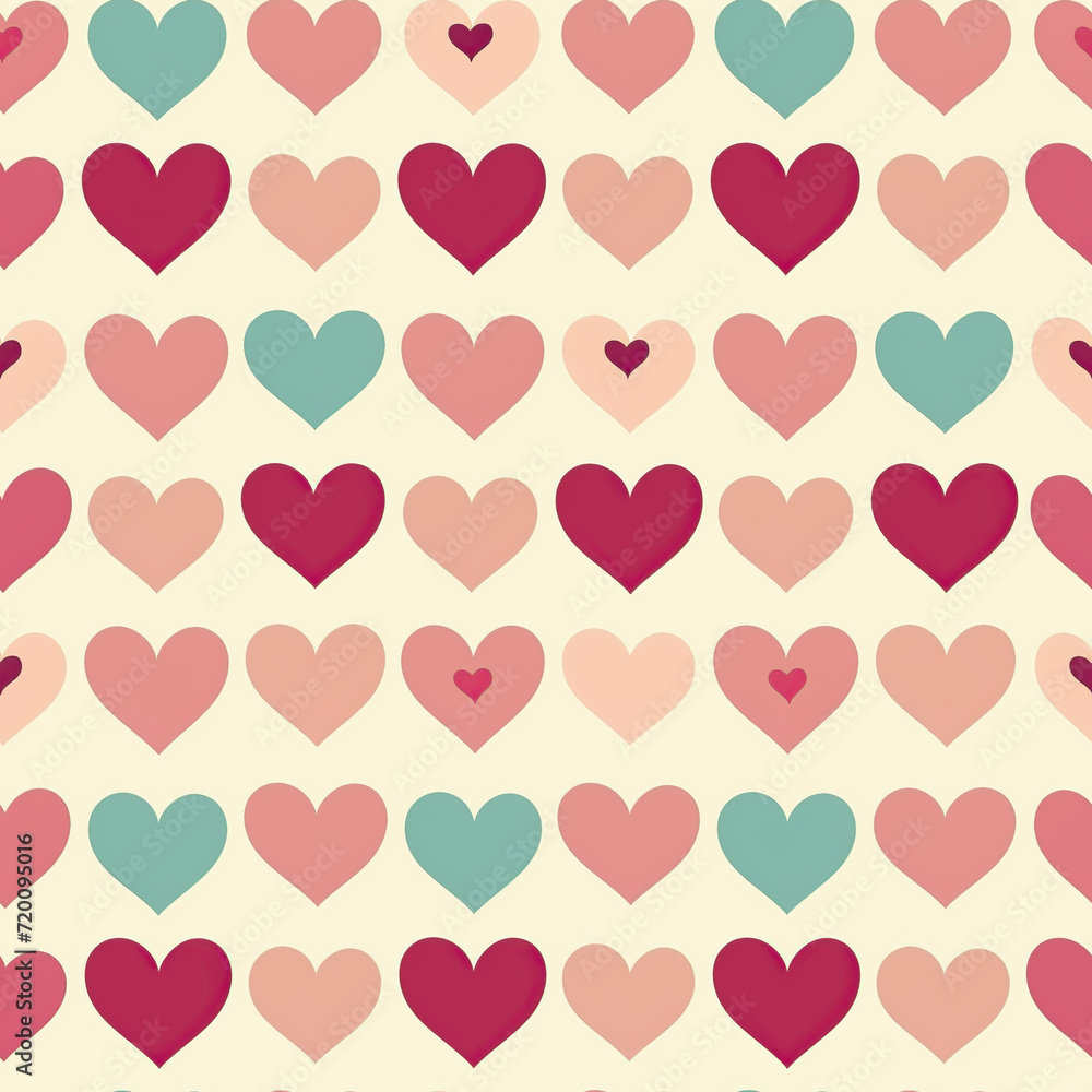 Colorful hearts seamless pattern. Beige background