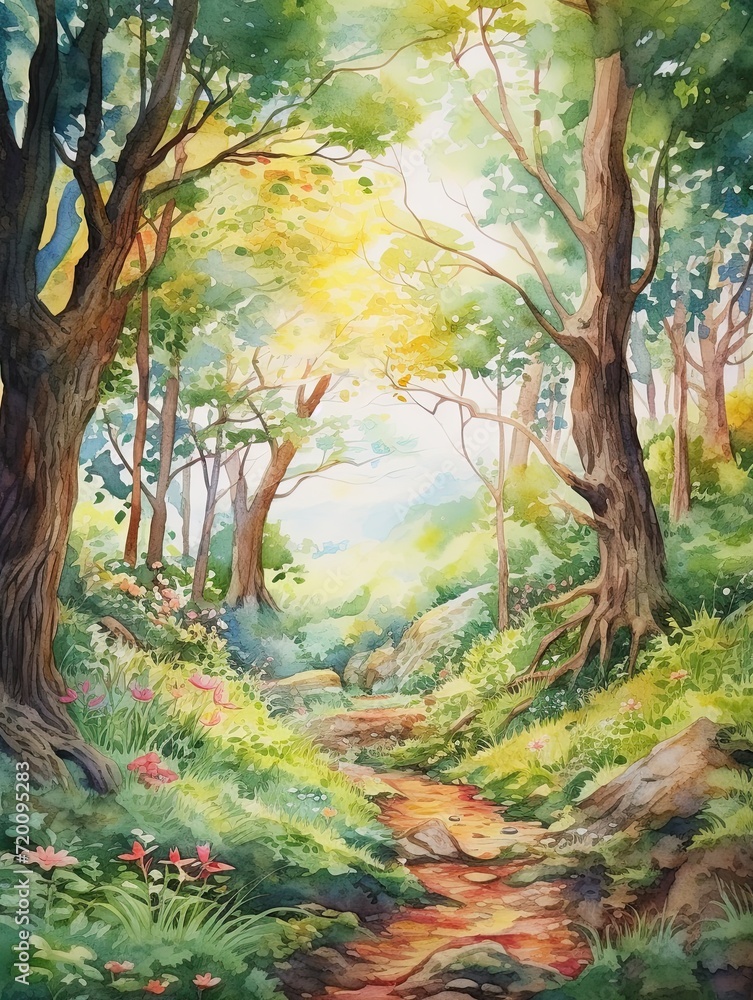 Fototapeta premium Enchanted Woodland Fairy Designs: Watercolor Landscape and Fairy Watercolors