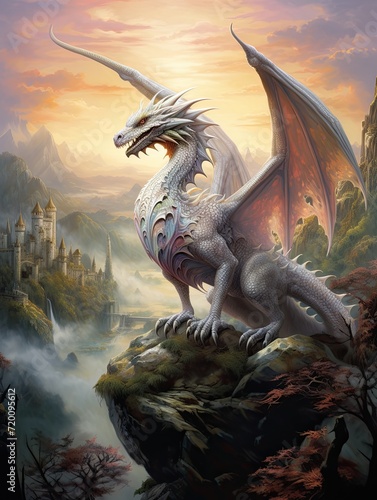 Fantasy Dragon Illustrations: Morning Mist and Foggy Realms in Ethereal Vistas © Michael