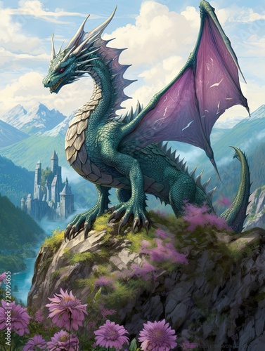 Fantasy Dragon Illustrations: Scenic Vistas of Dragons in Nature at the National Park Art Print.