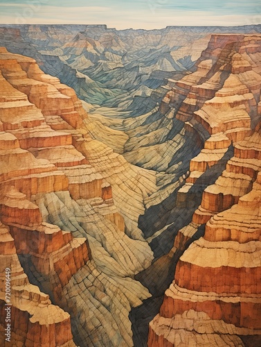 Grand Canyon Mountain Landscape Art: Captivating Layered Rock Formations