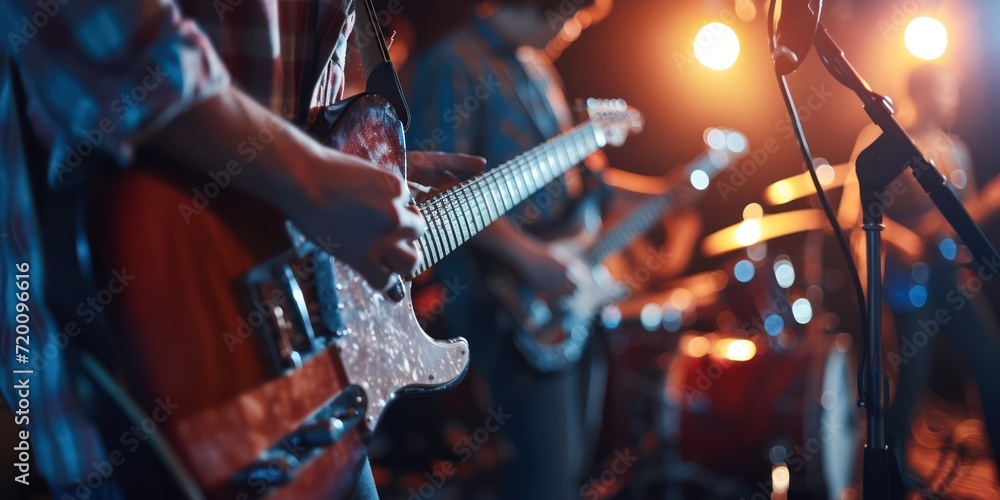Naklejka premium A rock band is playing music at a concert