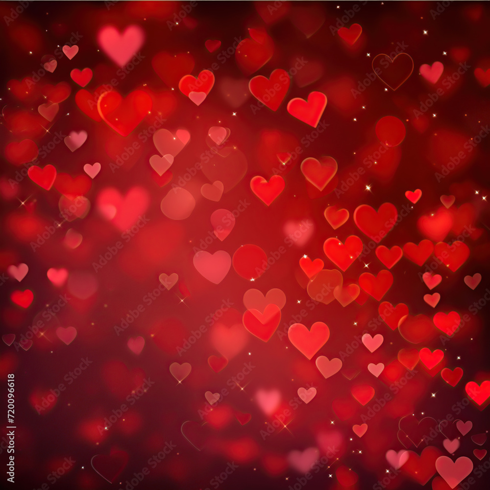 bright red background for Valentine's Day or wedding with hearts and highlights