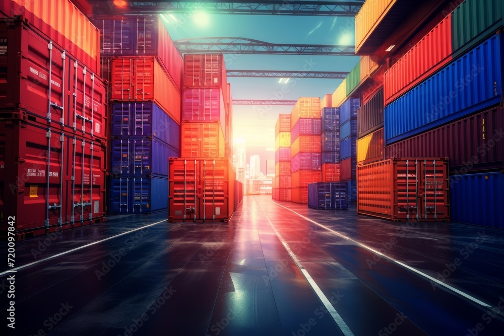 Radiant sunbeams pierce through the containers, casting a mesmerizing ...