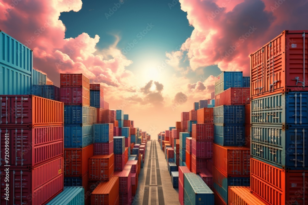 Radiant sunbeams pierce through the containers, casting a mesmerizing ...
