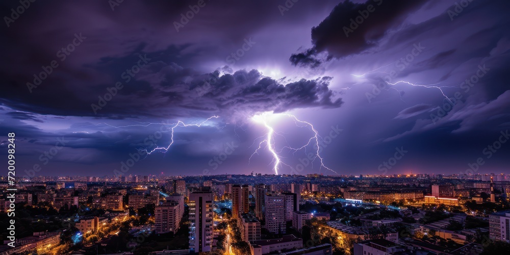 Photograph of lightning storm over the city