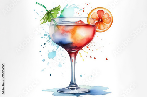 Wallpaper Mural watercolor illustration of refreshing cocktail. alcohol drink in glass with orange slice and straw. Torontodigital.ca
