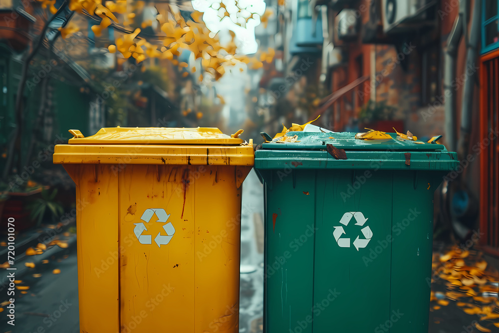 Park's Green and yellow Garbage recycling Bins Park's Green and yellow Garbage recycling Bins