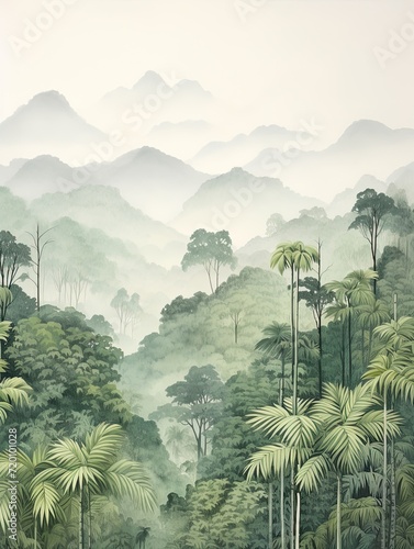 Minimalist Nature Sketches: Clean Jungle Outlines of Rainforest Landscapes
