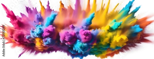 Multicolored explosion of rainbow holi powder paint isolated on white background. © 360VP