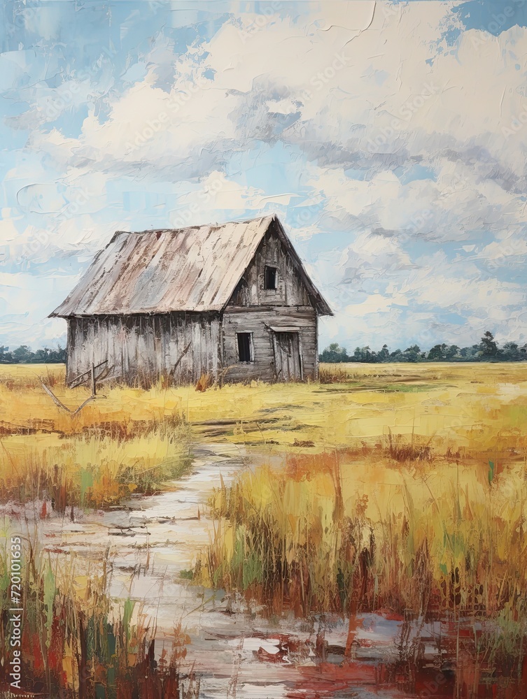 Modern Rustic Barnhouse Meadow Painting | Countryside Art | Handmade Art Modern Rustic Barnhouse Meadow Painting | Countryside Art | Handmade Art