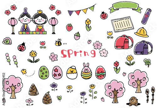 	かわいい春のイラストアイコン素材セット