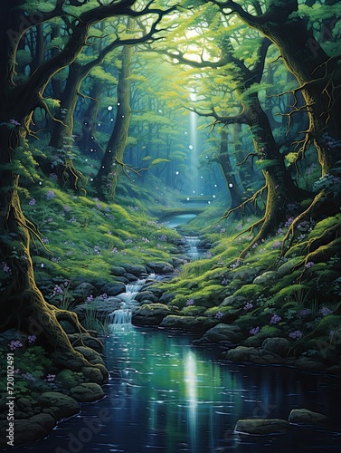 Enchanted Stream: Mystical Forest Creatures by the Riverside