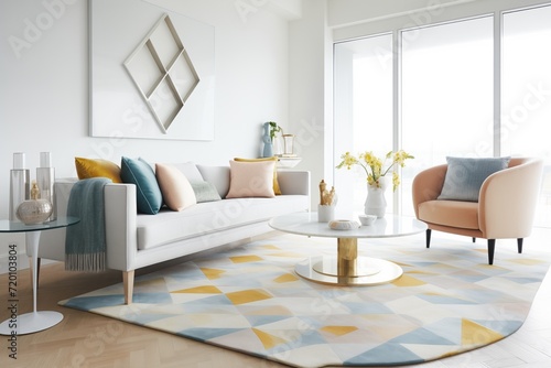 soft geometric patterned rugs in a chic lounge