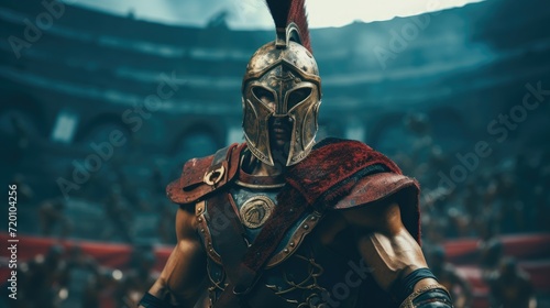 Portrait of gladiator warrior in the arena, ready to fight photo