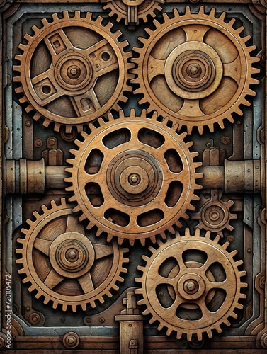 Vintage Steampunk Industrial Designs: Rustic Gears and Mechanical Art Print