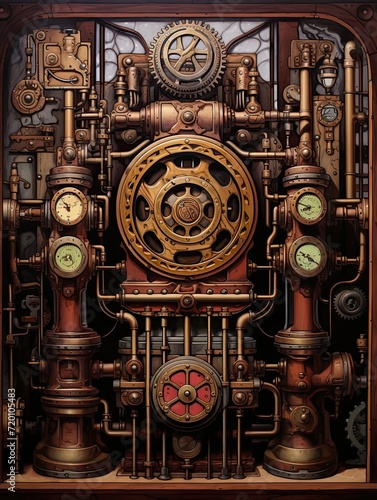 Steampunk Industrial Machinery Motifs - Vintage Painting Wall Art D�cor