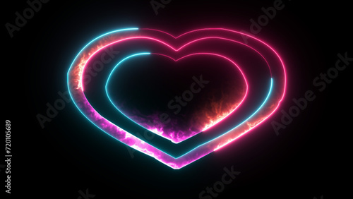 Glowing neon heart sign. Valentine day holiday decoration love symbol on black background . Vector illustration.
