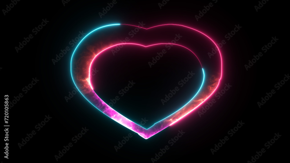 Glowing love icon. Modern neon 3d heart shape on black background. Love emotion Valentine's Day celebration. Romantic silhouette, love target, passion , sign, symbol , illustration.