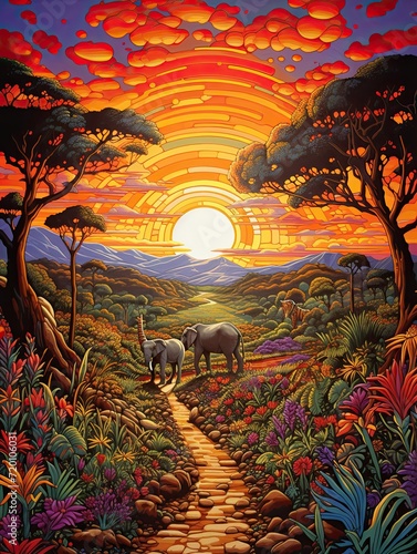 Vibrant African Safari Animals: Pathway Painting in Africa's Breathtaking Trails © Michael