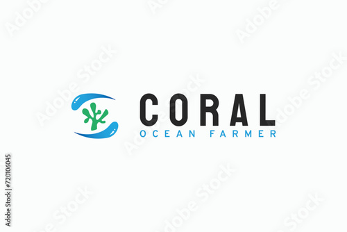 modern coral ocean farmer logo icon vector design background. nature abstract coast reef and coral farm logo design vector illustration with colorful, flat and elegant styles