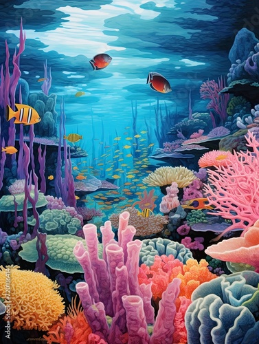 Vibrant Coral and Fish Scenes: Captivating Country Landscape Painting of Coral Reefs in Nature