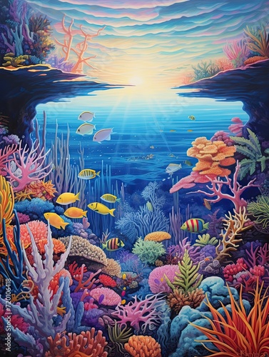 Vibrant Coral and Fish Scenes: Captivating Tropical Underwater Vista Canvas Print Landscape