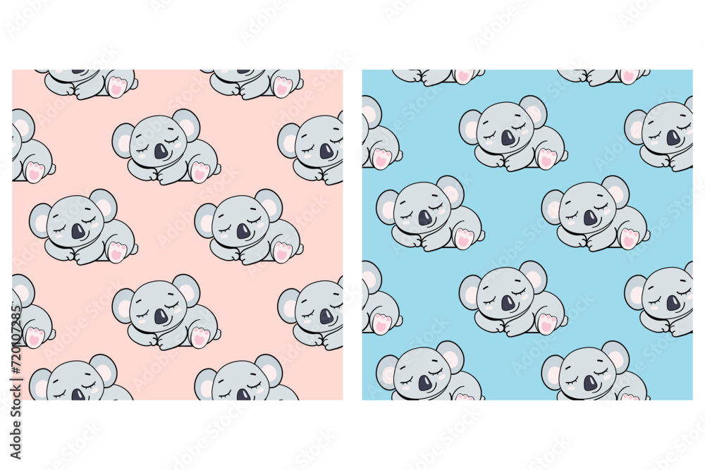 sleeping koala on pink and blue background for girls and boys seamless endless pattern vector illustration sleeping koala on pink and blue background for girls and boys seamless endless pattern vector illustration