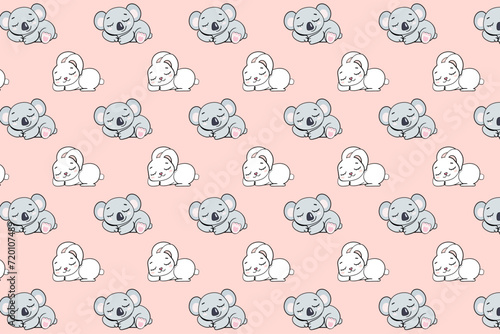 sleeping rabbit koala on pink background for girls seamless endless pattern vector illustration