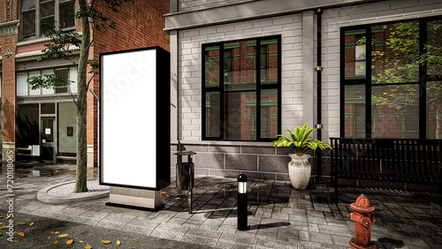 3d rendering illustration of a building-side billboard on a city street  © chariesh