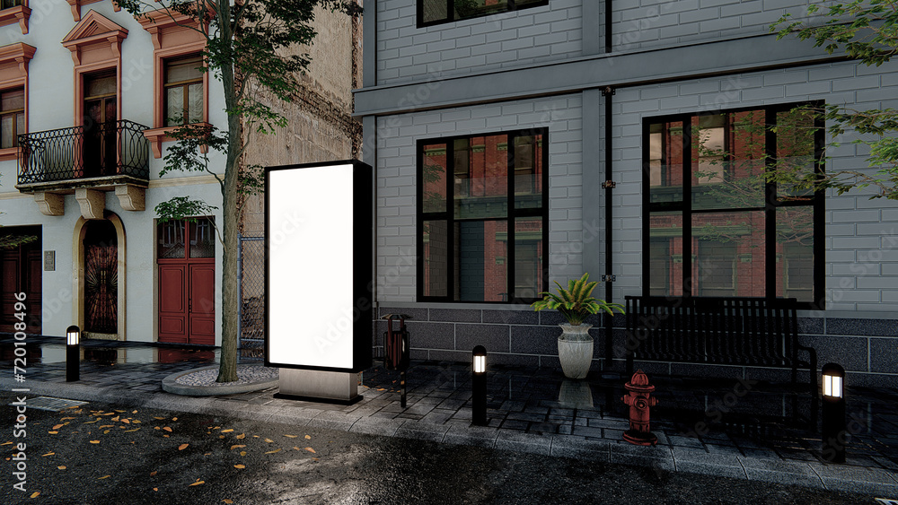 3d rendering illustration of a building-side billboard on a city street 3d rendering illustration of a building-side billboard on a city street